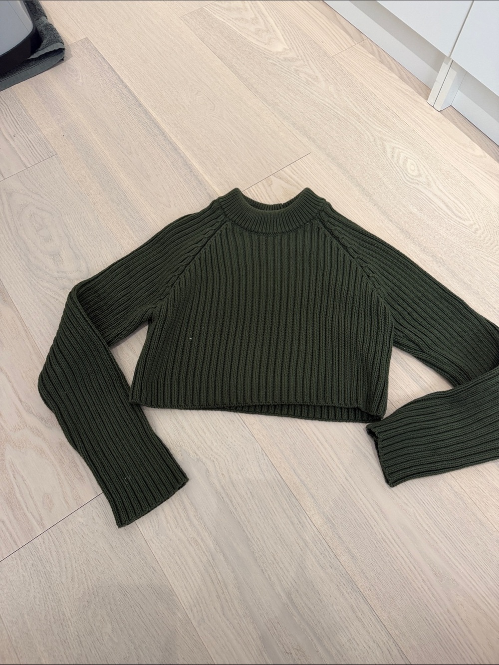 Zara Cropped Rib-Knit Sweater - Dark Olive Green